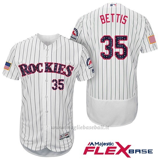 Maglia Baseball Uomo Colorado Rockies 2017 Estrellas y Rayas Chad Bettis 35 Bianco Flex Base